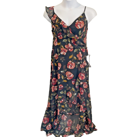 3-FOR-$30 BCX Junior's Sz XL Asymmetrical Ruffle Wrap Dress Maxi Sleeveless New - Picture 1 of 15